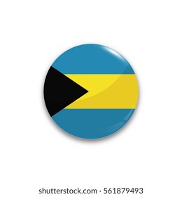Round button national flag of Bahamas island with the reflection of light and shadow realistic. Icon country.