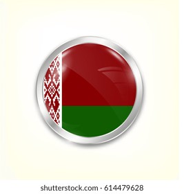 Round button national flag of Belarus with the reflection of light and shadow. Icon country. Realistic vector illustration.
