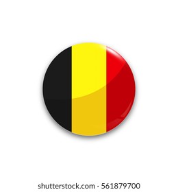 Round button national flag of Belgium with the reflection of light and shadow realistic. Icon country.