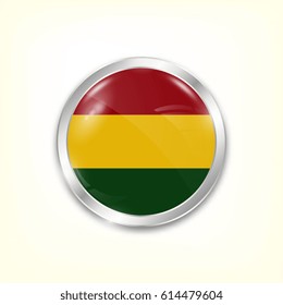 Round button national flag of Bolivia with the reflection of light and shadow. Icon country. Realistic vector illustration.