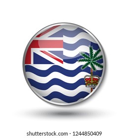 Round button national flag of British Indian Ocean Territory with the reflection of light and shadow. Icon country. Realistic vector illustration.