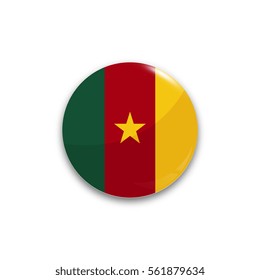 Round button national flag of Cameroon with the reflection of light and shadow realistic. Icon country.