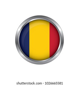 Round button national flag of Chad with the reflection of light and shadow. Icon country. Realistic vector illustration.