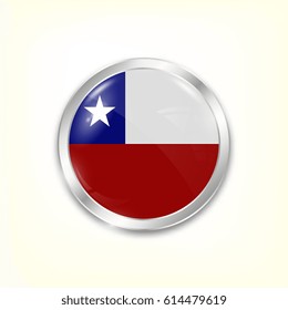 Round button national flag of Chile with the reflection of light and shadow. Icon country. Realistic vector illustration.