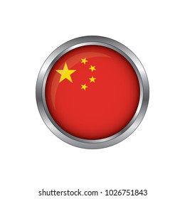 Round button national flag of China with the reflection of light and shadow. Icon country. Realistic vector illustration.