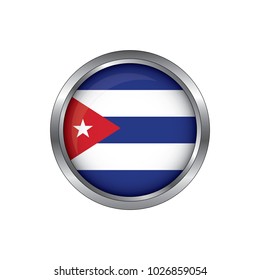 Round button national flag of Cuba with the reflection of light and shadow. Icon country. Realistic vector illustration.
