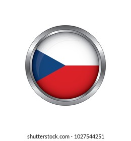 Round button national flag of Czech Republic with the reflection of light and shadow. Icon country. Realistic vector illustration.