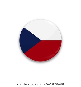 Round button national flag of Czech republic with the reflection of light and shadow realistic. Icon country.