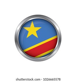 Round button national flag of Democratic Republic of the Congo with the reflection of light and shadow. Icon country. Realistic vector illustration.
