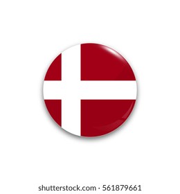 Round button national flag of Denmark with the reflection of light and shadow realistic. Icon country.