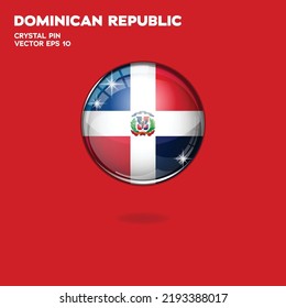Round button national flag of Dominican Republic with the reflection of light and shadow. Icon country. Realistic vector illustration.