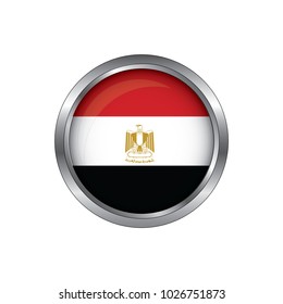 Round button national flag of Egypt with the reflection of light and shadow. Icon country. Realistic vector illustration.