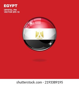 Round button national flag of Egypt with the reflection of light and shadow. Icon country. Realistic vector illustration.