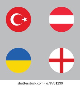 Round button national flag of England, Turkey, Ukraine, Austria Country europe flag icon