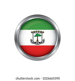 Round button national flag of Equatorial Guinea with the reflection of light and shadow. Icon country. Realistic vector illustration.