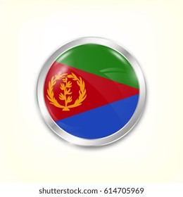 Round button national flag of Eritrea with the reflection of light and shadow. Icon country. Realistic vector illustration.