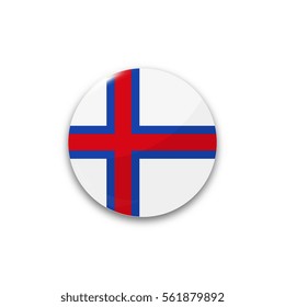 Round button national flag of Faroe islands with the reflection of light and shadow realistic. Icon country.