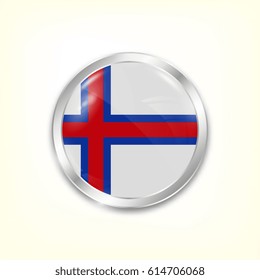 Round button national flag of Faroe islands with the reflection of light and shadow. Icon country. Realistic vector illustration.