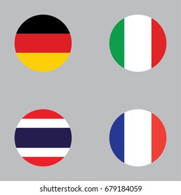 Round button national flag of France, Italy, Germany, Thailand Country flag icon