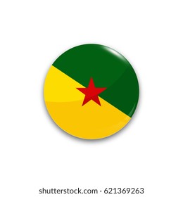 Round button national flag of French Guiana with the reflection of light and shadow realistic. Icon country.