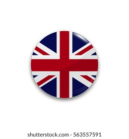 Round button national flag of Great Britain with the reflection of light and shadow realistic. Icon country.