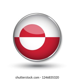 Round button national flag of Greenland with the reflection of light and shadow. Icon country. Realistic vector illustration.