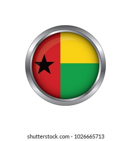 Round button national flag of Guin-Bissau with the reflection of light and shadow. Icon country. Realistic vector illustration.