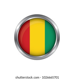 Round button national flag of Guinea with the reflection of light and shadow. Icon country. Realistic vector illustration.