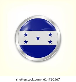Round button national flag of Honduras with the reflection of light and shadow. Icon country. Realistic vector illustration.