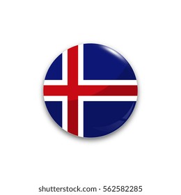 Round button national flag of Iceland with the reflection of light and shadow realistic. Icon country.