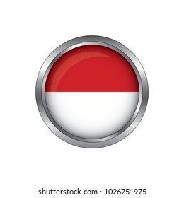 Round button national flag of Indonesia with the reflection of light and shadow. Icon country. Realistic vector illustration.