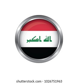 Round button national flag of Iraq with the reflection of light and shadow. Icon country. Realistic vector illustration.