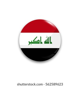 Round button national flag of Iraq with the reflection of light and shadow realistic. Icon country.