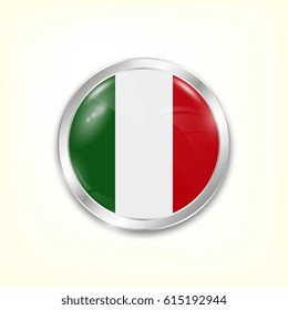 Round button national flag of Italy with the reflection of light and shadow. Icon country. Realistic vector illustration.
