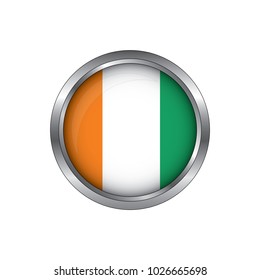 Round button national flag of Ivory Coast with the reflection of light and shadow. Icon country. Realistic vector illustration.