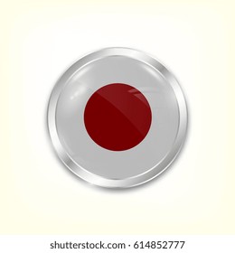 Round button national flag of Japan with the reflection of light and shadow. Icon country. Realistic vector illustration.