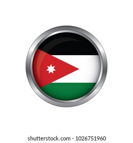 Round button national flag of Jordan with the reflection of light and shadow. Icon country. Realis