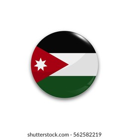 Round button national flag of Jordan with the reflection of light and shadow realistic. Icon country.