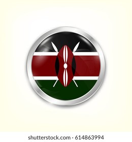 Round button national flag of Kenya with the reflection of light and shadow. Icon country. Realistic vector illustration.
