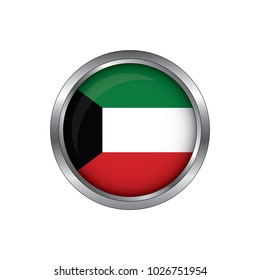 Round button national flag of Kuwait with the reflection of light and shadow. Icon country. Realistic vector illustration.