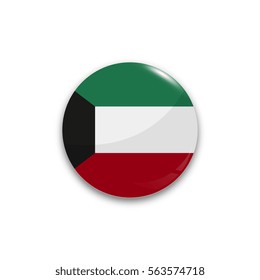 Round button national flag of Kuwait with the reflection of light and shadow realistic. Icon country.