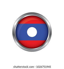 Round button national flag of laos with the reflection of light and shadow. Icon country. Realistic vector illustration.