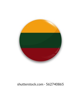 Round button national flag of Lithuania with the reflection of light and shadow realistic. Icon country.