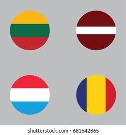 Round button national flag of Lithuania, Latvia, Luxembourg, Romania Country europe flag icon