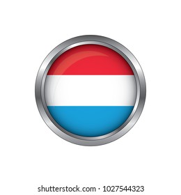 Round button national flag of Luxembourg with the reflection of light and shadow. Icon country. Realistic vector illustration.