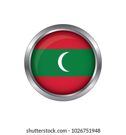 Round button national flag of Maldives with the reflection of light and shadow. Icon country. Realistic vector illustration.