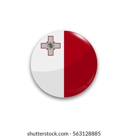 Round button national flag of Malta with the reflection of light and shadow realistic. Icon country.