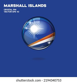Bandera nacional de botón redondo de las Islas Marshall con el reflejo de luz y sombra. País del icono. Ilustración vectorial realista.