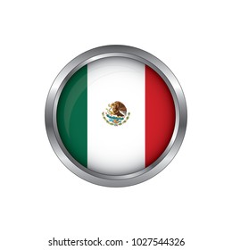 Round button national flag of Mexico with the reflection of light and shadow. Icon country. Realistic vector illustration.