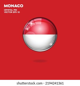 Round button national flag of Monaco with the reflection of light and shadow. Icon country. Realistic vector illustration.